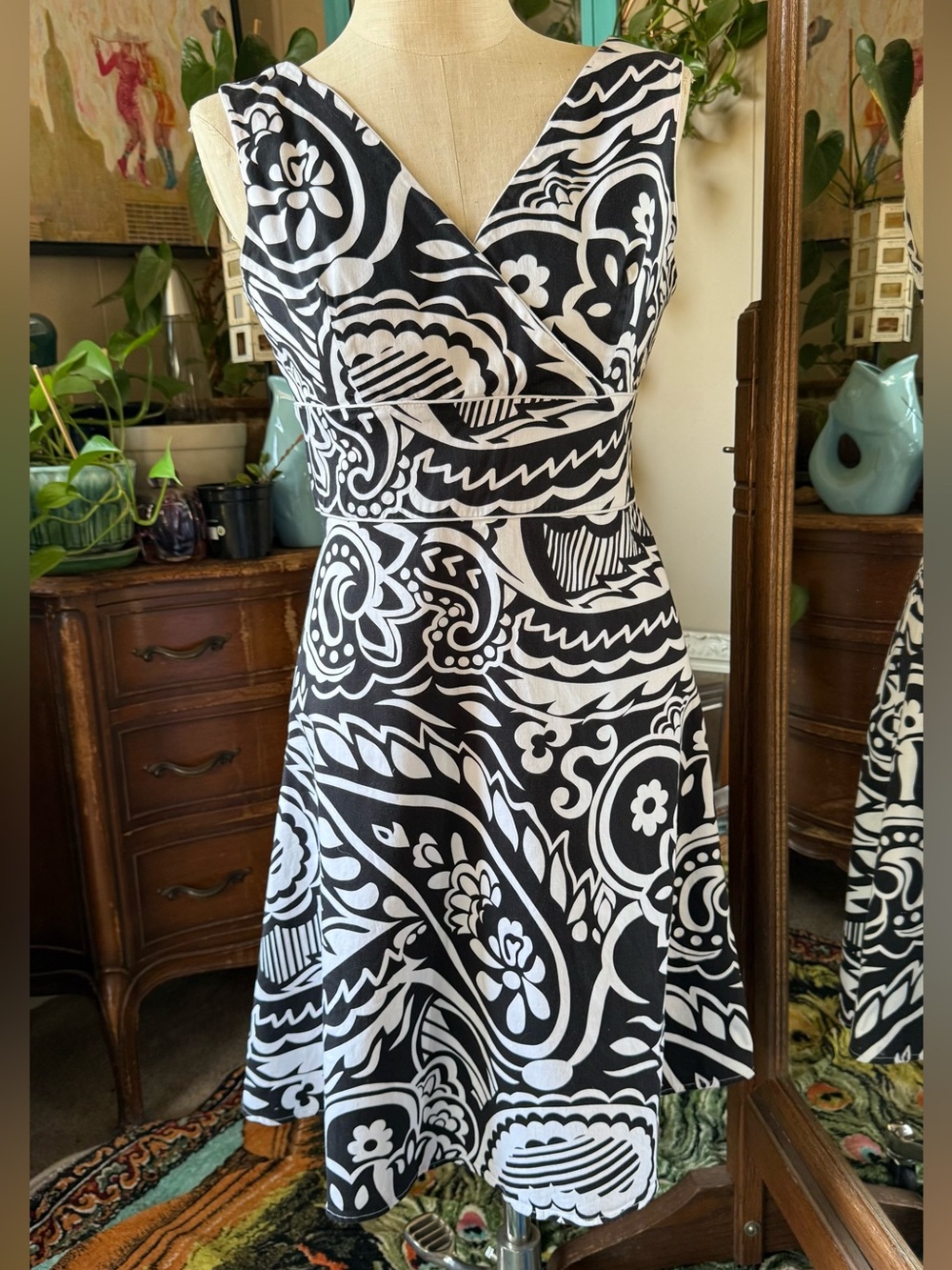 Amanda Smith Black/White Modern Graphic Floral Cotton Career Dress 12